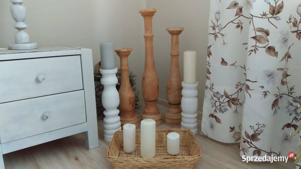 Świeczniki drewniane toczone dekoracje ślubne Poznań