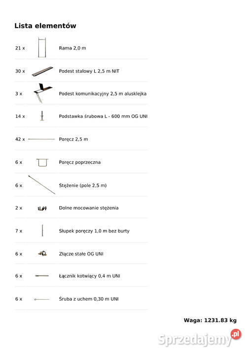 Zestaw 123 m2 Rusztowanie 15x82m Ramy stalowe 2m Stare Siołkowice