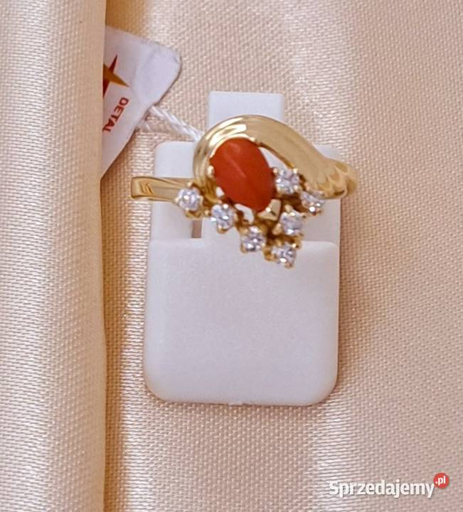 Pierścionek r10 Złoty pr585 z Koralem Z607 złote Poznań