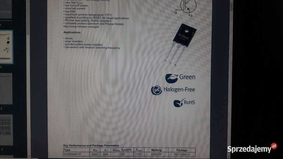 IGW50N60TP TO247 IGBT 600V100a25C 61A100C BEZ opolskie Opole sprzedam