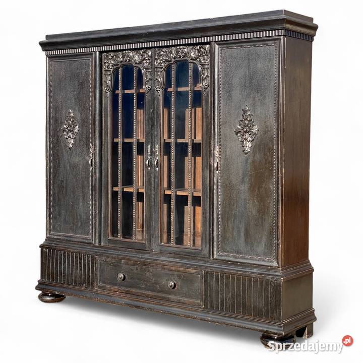 Duża rzeźbiona biblioteczka z witryną czerń Gryfice