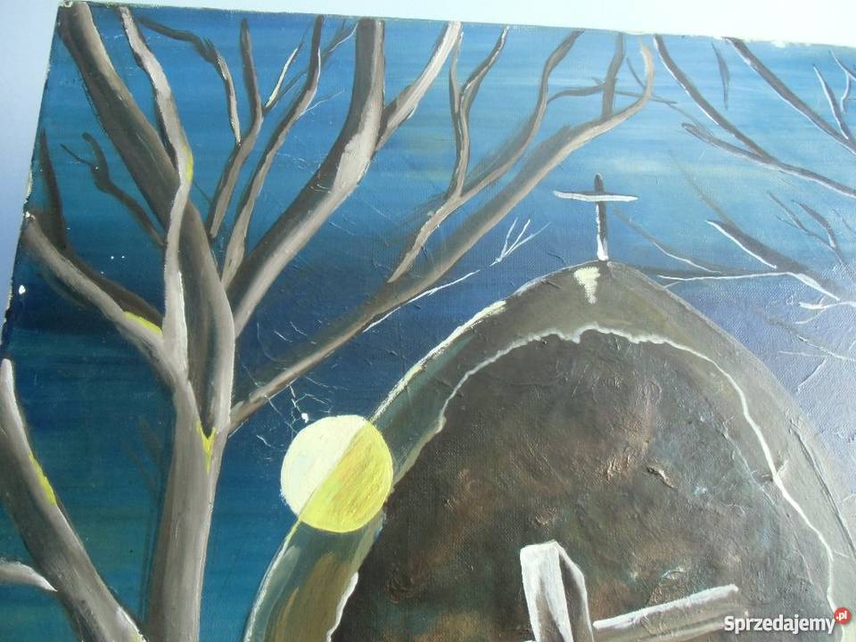 Stary duży obraz olejny na płótnie Przepowiednia Warszawa