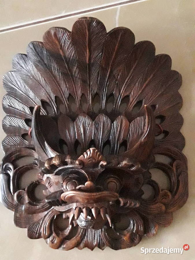 Drewniana maska lwa Bali Indonezja UNIKAT Janów Lubelski