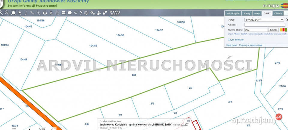 Grunt 7768m2 Brończany rolna