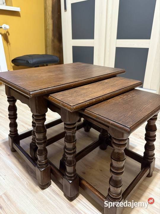 Dębowe stoliczki trojaczki komplet 3 wsuwane Turek