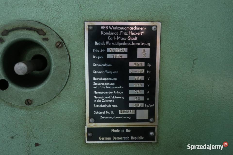 Maszyna wytrymałosciowa zrywarka HECKERT warmińsko-mazurskie Reszel