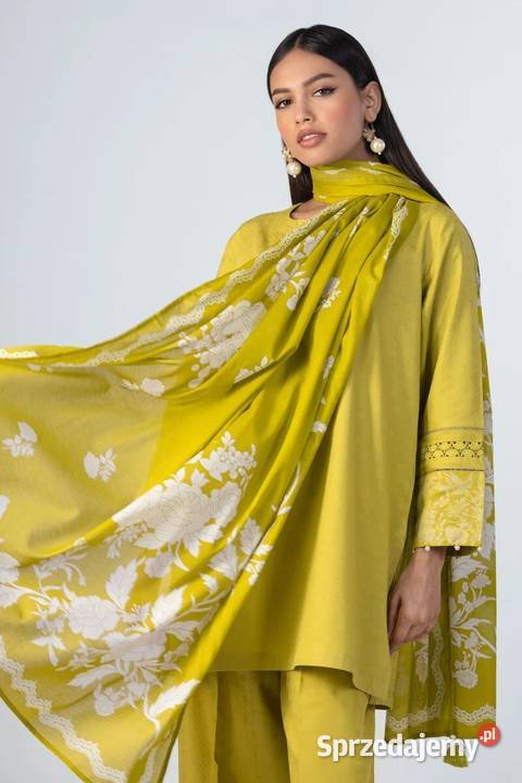 Duża zielona chusta dupatta szal bawełna kwiaty zachodniopomorskie Szczecin