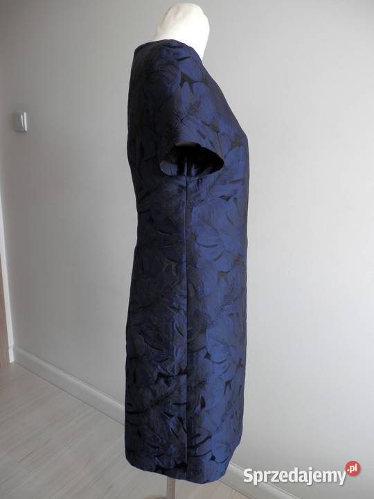 Sukienka Żakardowa Wizytowa Imprezowa Trapezowa Łomża