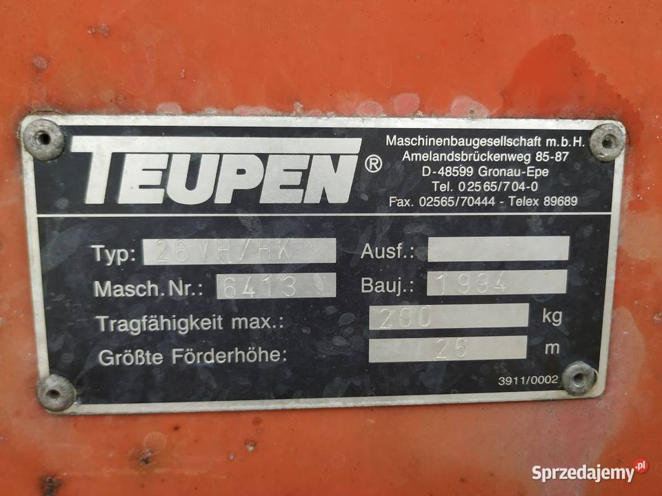 DRABINA DEKARSKA WINDA BUDOWLANA TEUPEN VHHK 26m Jastrzębie-Zdrój