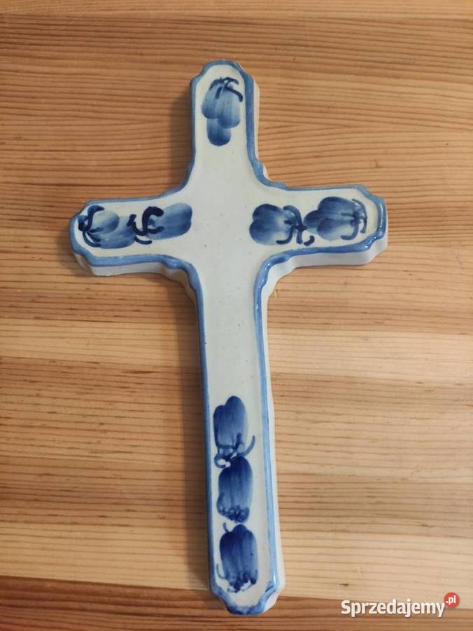 Krzyż fajans Tułowice PRL śląskie Sosnowiec