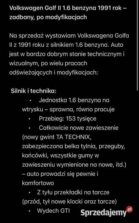 Volkswagen Golf II 16 b Piątnica Poduchowna