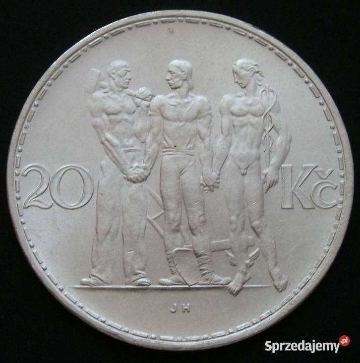 CZECHOSŁOWACJA 20 KORON 1933 TRÓJKA SREBRO STAN Łódź