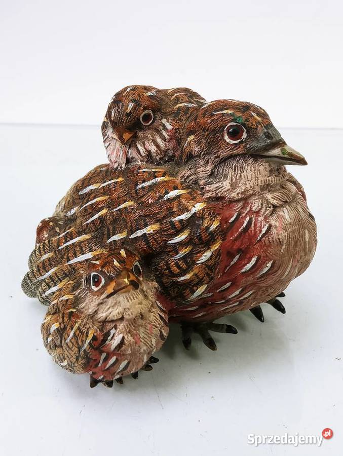 Rzeźba Figura Przepiórka z 3 Pisklętami Brąz Nowa Sól