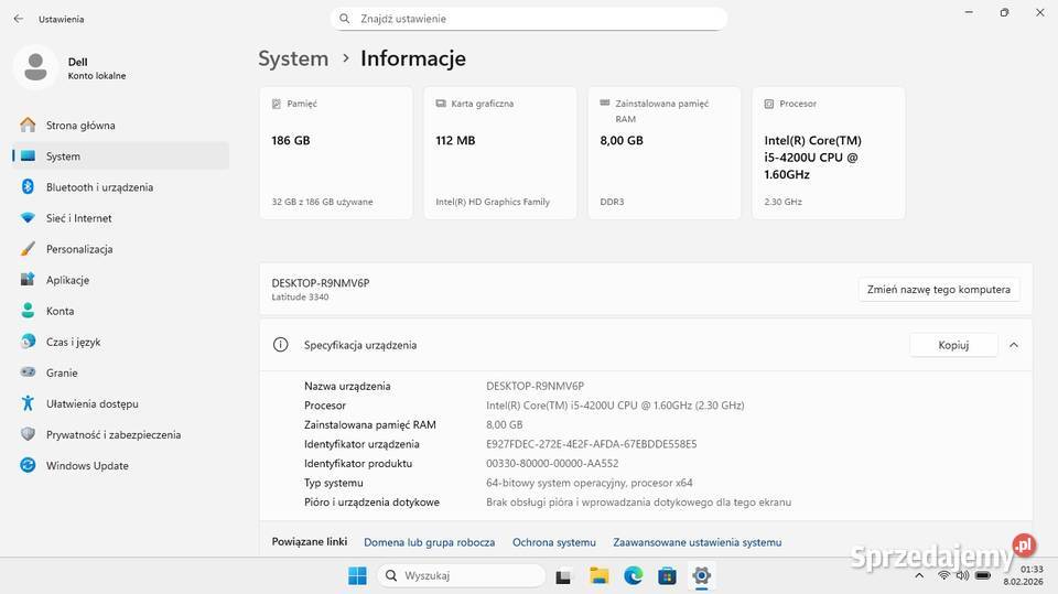 Dell 3340 laptop Intel i5 ram 8GB SSD WiFi BT Kamera  małopolskie