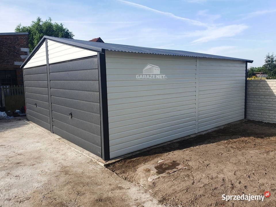 GARAŻ BLASZANY 6X6 2X BRAMA ANTRACYT BIAŁY DACH Domki narzędziowe Łapanów