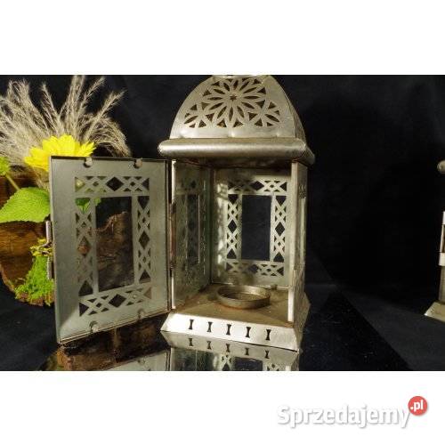 Komplet 2 metalowych latarenek lampionów na