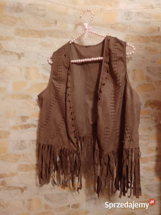 4042 LXL Brązowa kowbojska kamizelka z frędzlami Kraków sprzedam