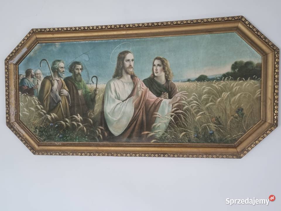 Stary obraz religijny w drewnianej ramie ok Malarstwo