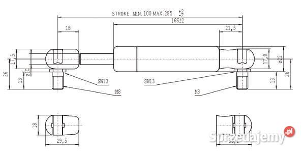 Sprężyna gazowa L285 mm 1150N Stabilus CA095303 Do maszyn uprawowych małopolskie