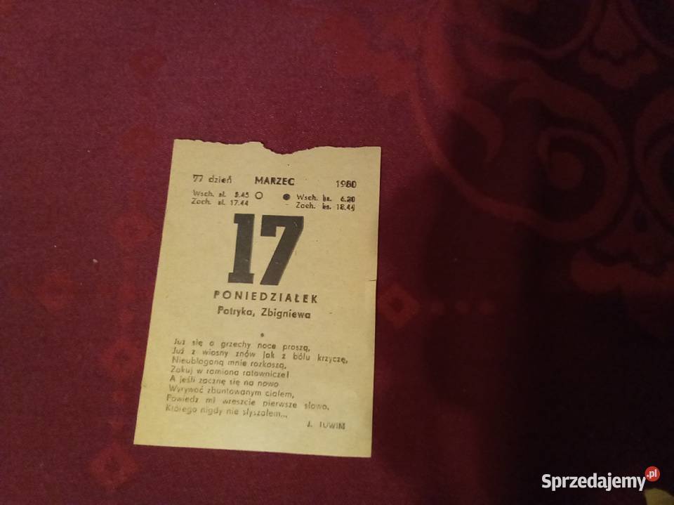 Kartka z kalendarza 17 marzec 1980