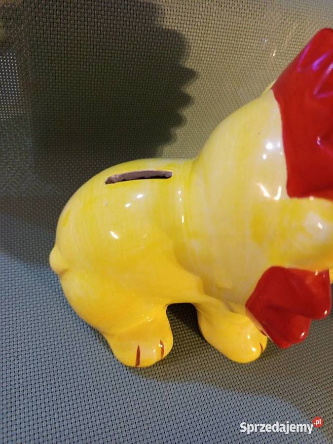 Urocz ceramiczna skarbonka Żółty Lew z gumową Warszawa