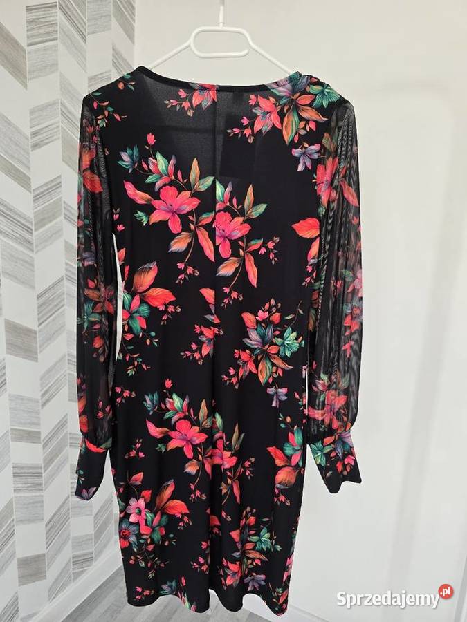 Sukienka kwiatowy print Rękaey z siatki Rybnik