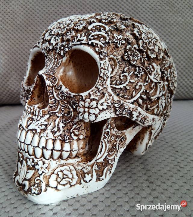 Misternie rzeźbiona duża czaszka motywy kwiatowe śląskie Tychy sprzedam