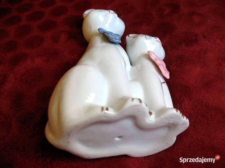 Kot para białych kotków Figurka porcelana 19 x Siedlce