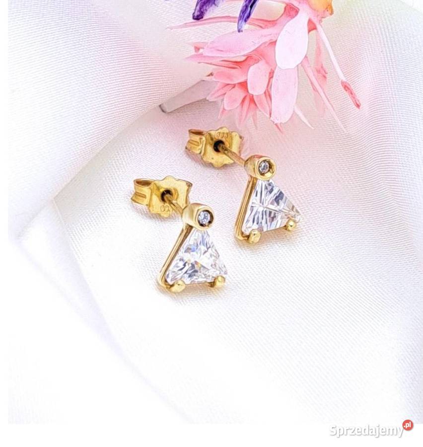 Kolczyki Złote pr585 Cyrkonie Trójkąty sztyft wielkopolskie Poznań