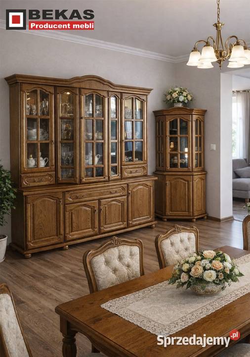 PROMO Stylowa Dębowa Witryna 180 Dąb Orzech 50cm Kredensy i witryny Zamość