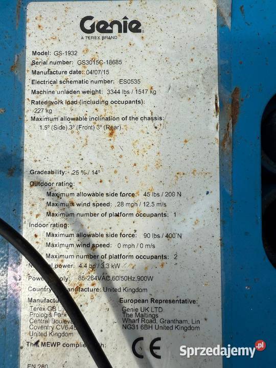 Genie GS1932 podnośnik nożycowy zwyżka UDT super Maszyny budowlane Konin