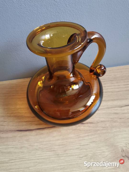 Stary świecznik kaganek szkło miodowe design PRL Katowice