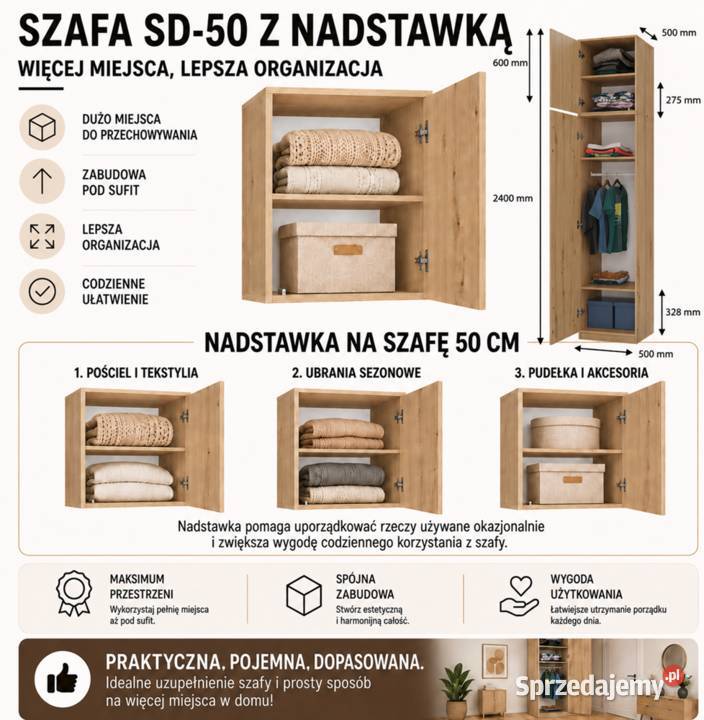 Szafa z nadstawką SD50 Dąb Artisan