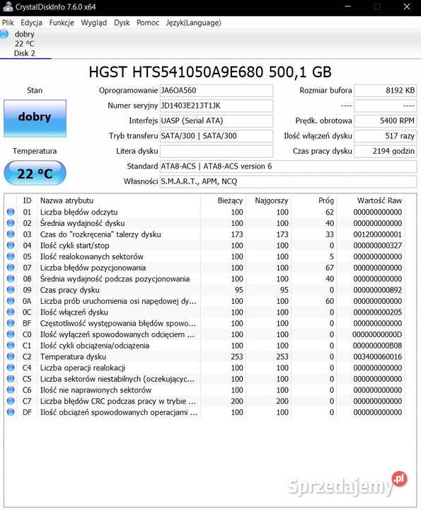 HGST HDD 500GB JAPAN z Panasonica CFD1 MK2 Pojemność 500 Gdańsk