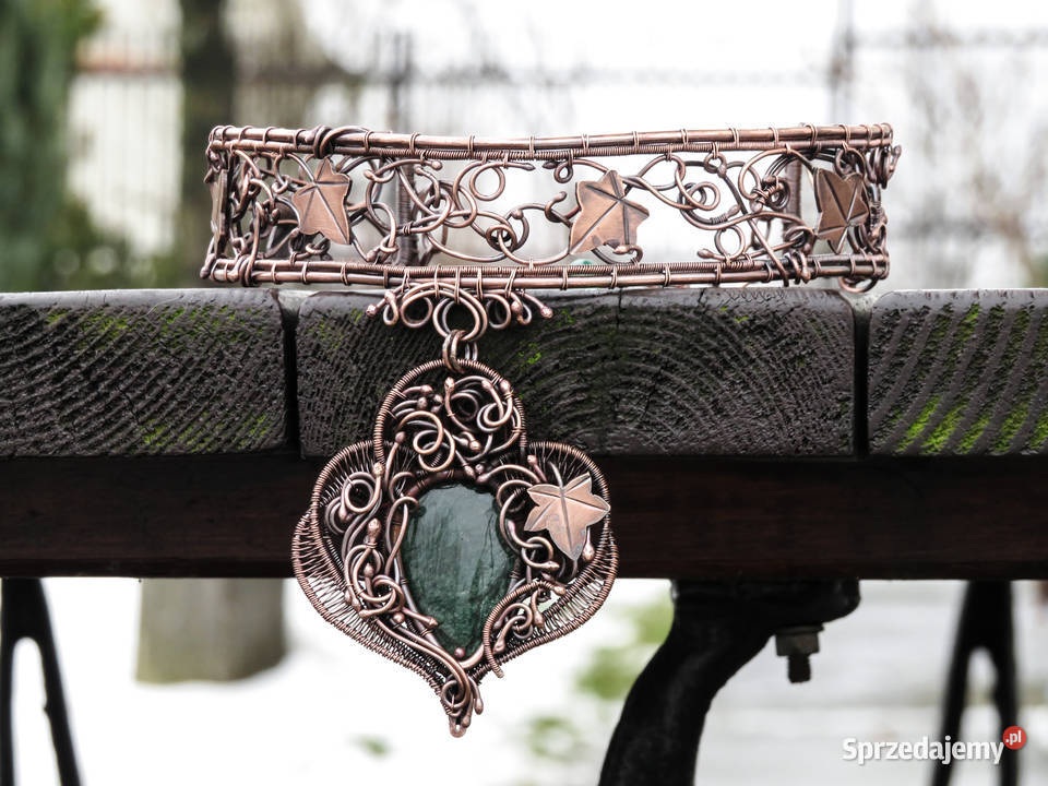 Unikatowa miedziana obroża bluszcz awenturyn Naszyjniki Kraków sprzedam