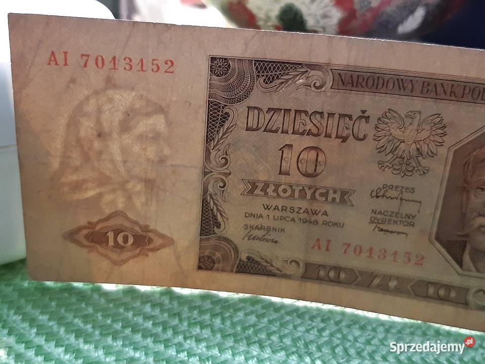 banknot polski 10 złotych z 1948r Łomża