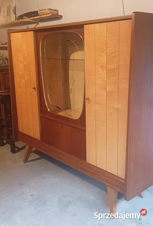 Witryna PRL lata 60 trawione szkło midcentury