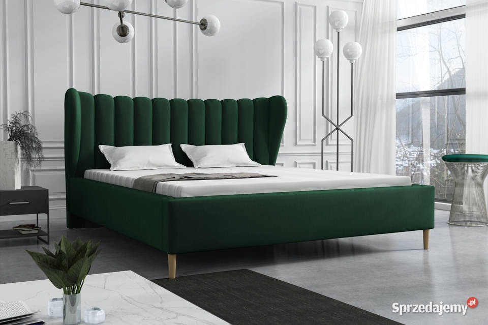 łóżko tapicerowane welur butelkowa zieleń 160x200 + stelaż