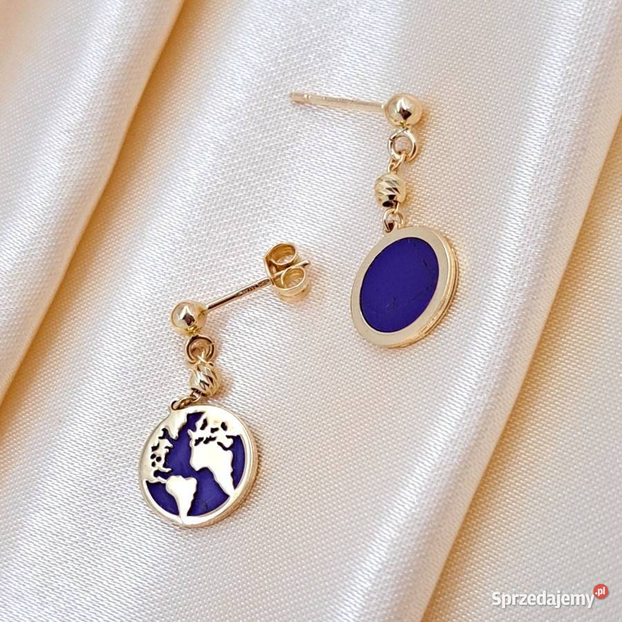 Kolczyki Złote pr585 Kontynenty na Lapisie Z591 wielkopolskie Poznań