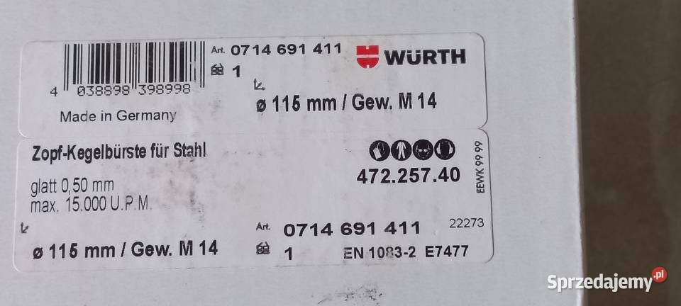 WURTH Szczotka stożkowa D 115MM DO STALI śląskie Racibórz sprzedam