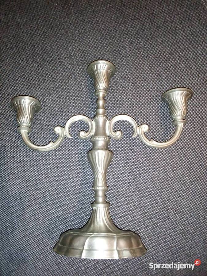 Piękny stary cynowy świecznik sygnowany BMF śląskie Częstochowa