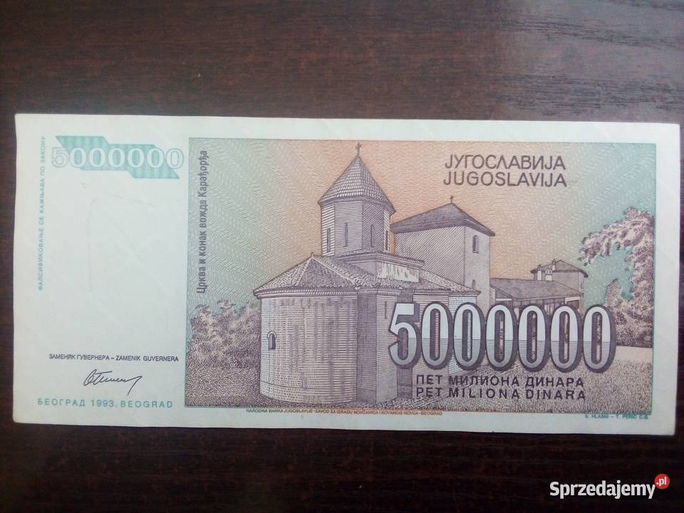 Banknot 5 milionów dinarów Jugosławia Płońsk