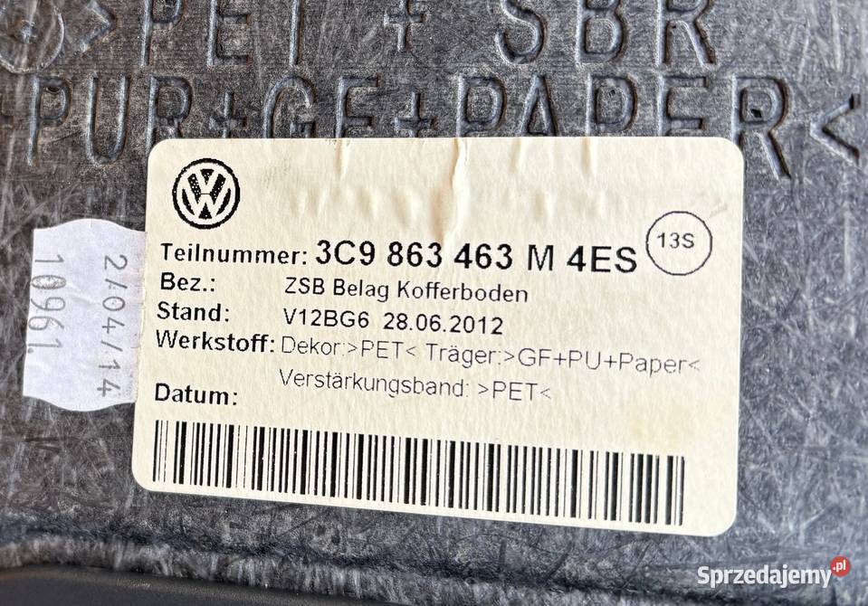 VW PASSAT B7 KOMBI PODLOGA BAGAZNIKA 3C9863463 Radom