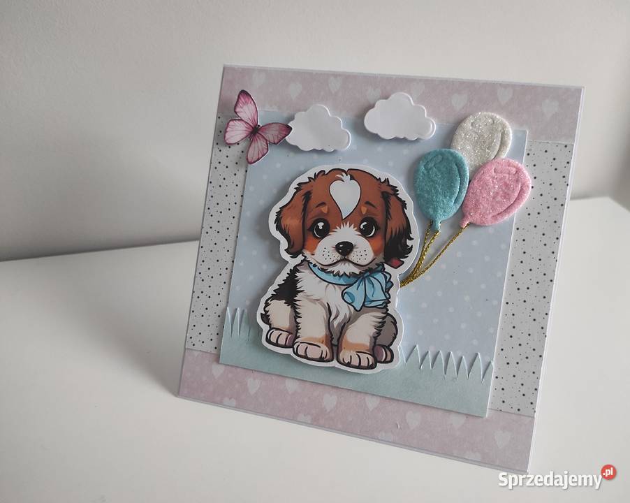 Kartka ręcznie robiona na urodziny z pieskiem Łódź