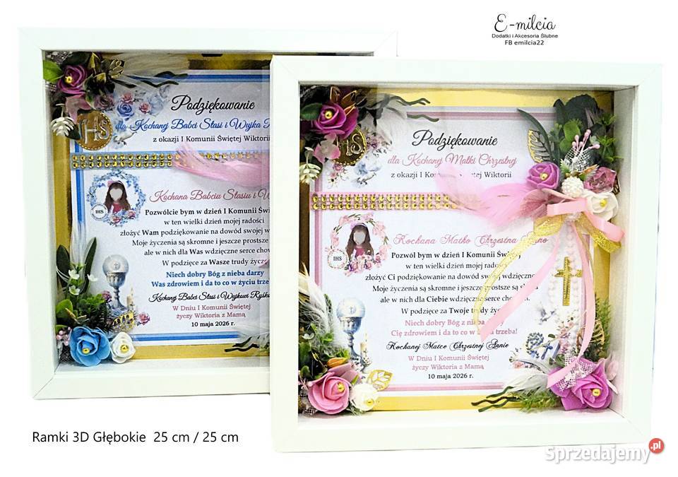 Ramka Głęboka 3D KOMUNIA Podziękowania