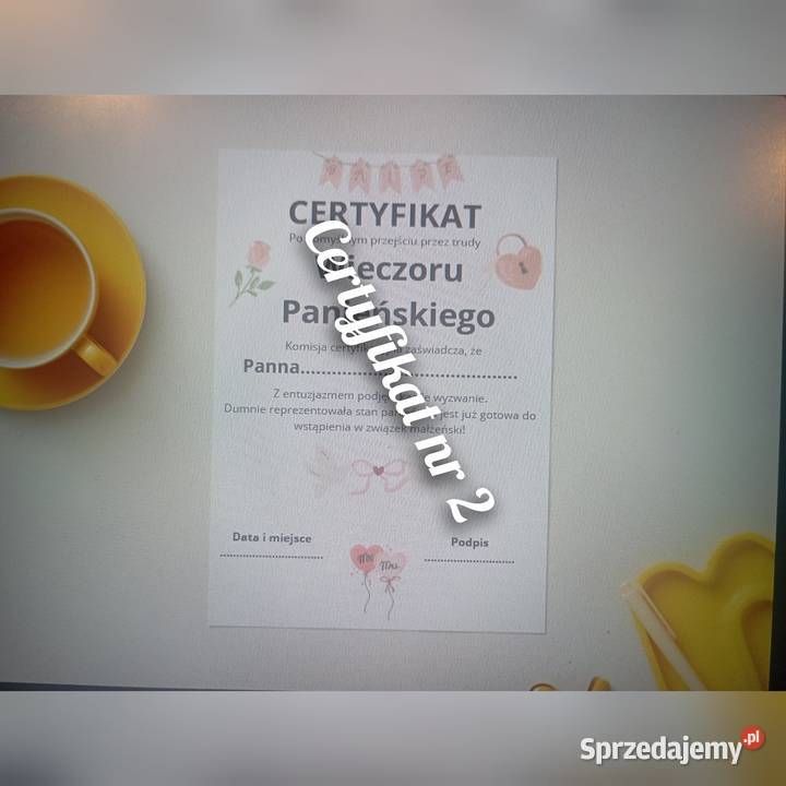 Certyfikat przyszłej panny młodej na wieczór mazowieckie Radom sprzedam