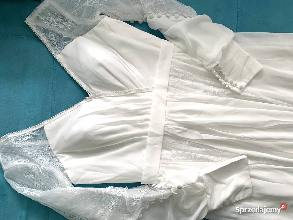 Suknia ślubna wiązana boho ivory rękawy