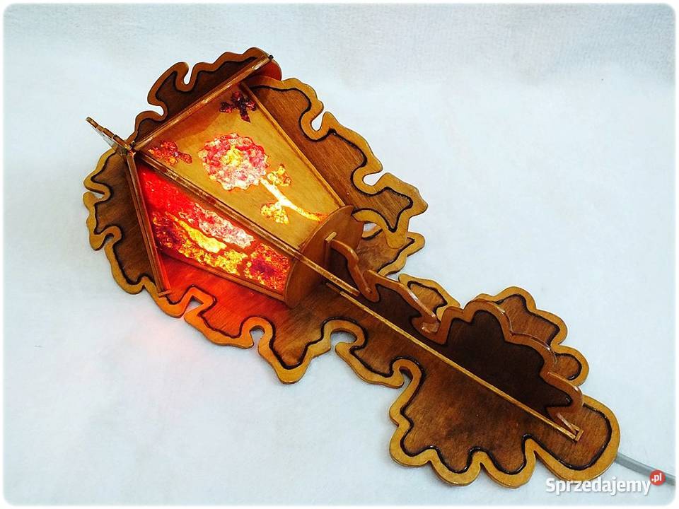 Stara Lampka drewniana śliczne kolorowe witraże Żary