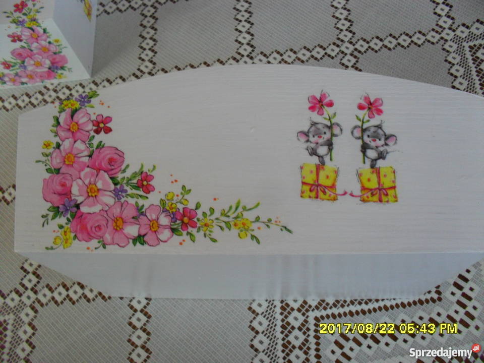 Piękny zestaw decoupage chustecznik i pojemnik małopolskie Bochnia