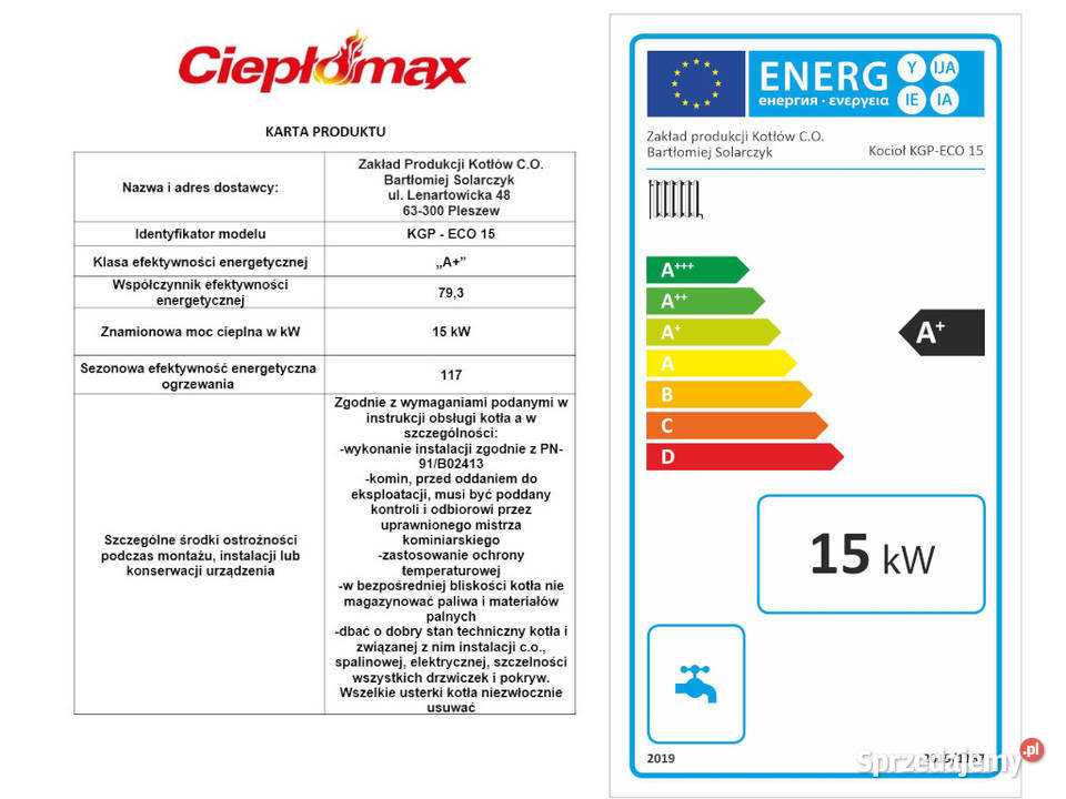 Kocioł kotły piec NKGP 15kW z podajnikiem na Kotły i Piece CO wielkopolskie Pleszew sprzedam